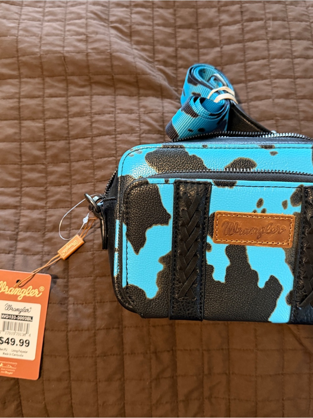 Wrangler Turquoise & Black Cowhide Pattern Belt Bag